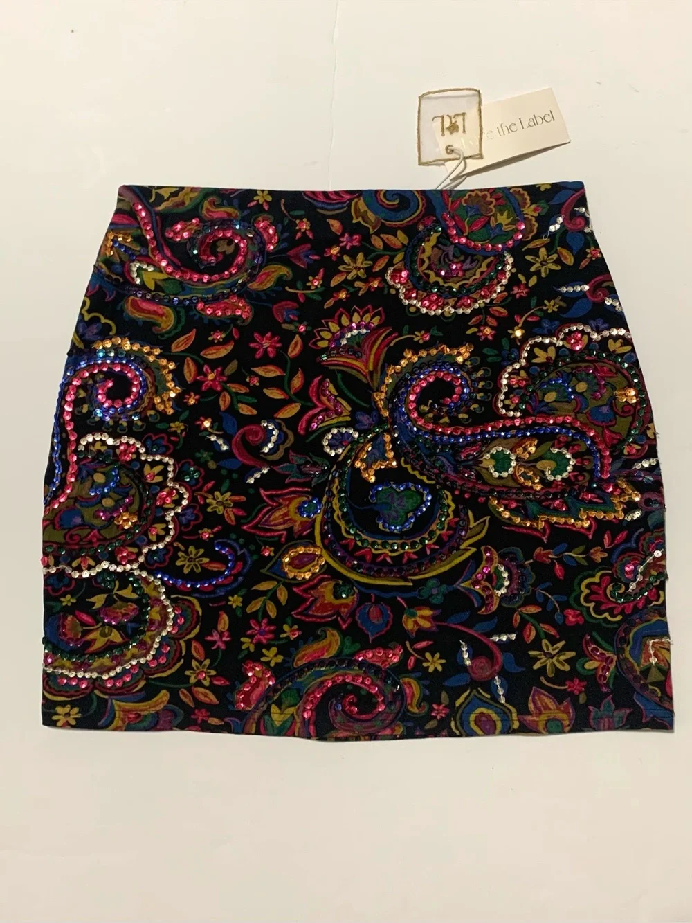 Love The Label Daphne Print Sequin Paisley Mini Skirt NWT - Picture 2 of 12